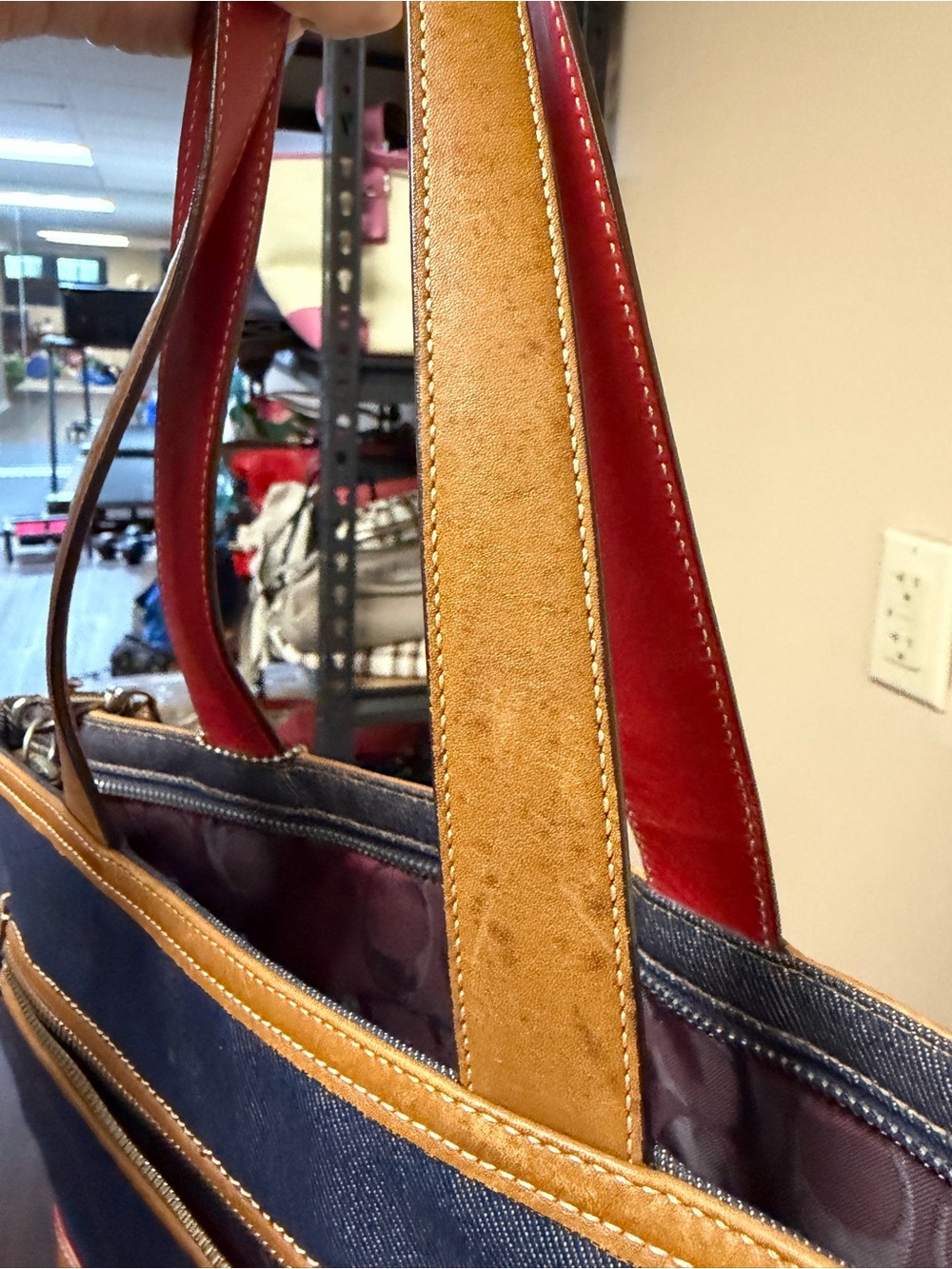 Coach Vintage 2003 Navy Denim Tote with Red & Brown Leather Trim style 6866 - Picture 15 of 16